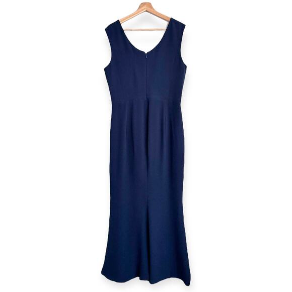 Dress The Population Midnight Blue Sandra Plunge Crepe Trumpet Gown Women's XL - Picture 2 of 13
